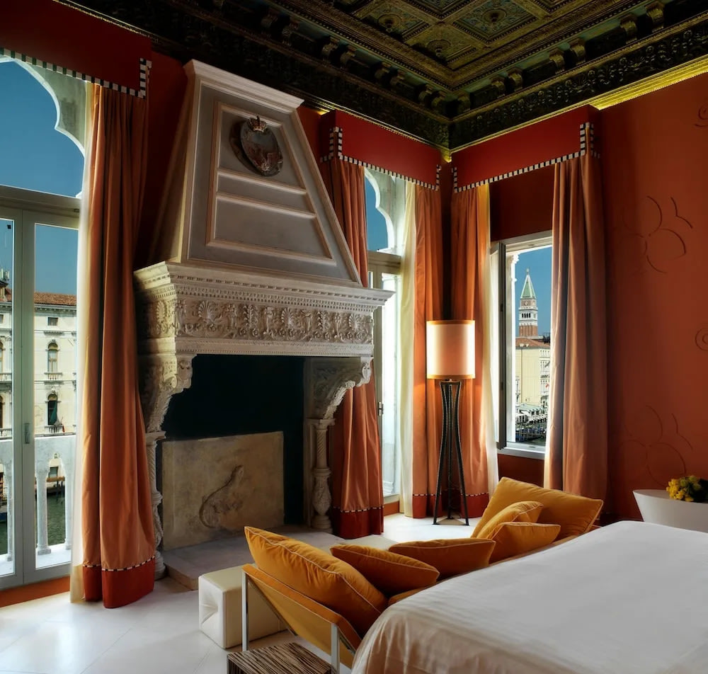 Interior view of a lavish hotel room at Sina Centurion Palace in Venice