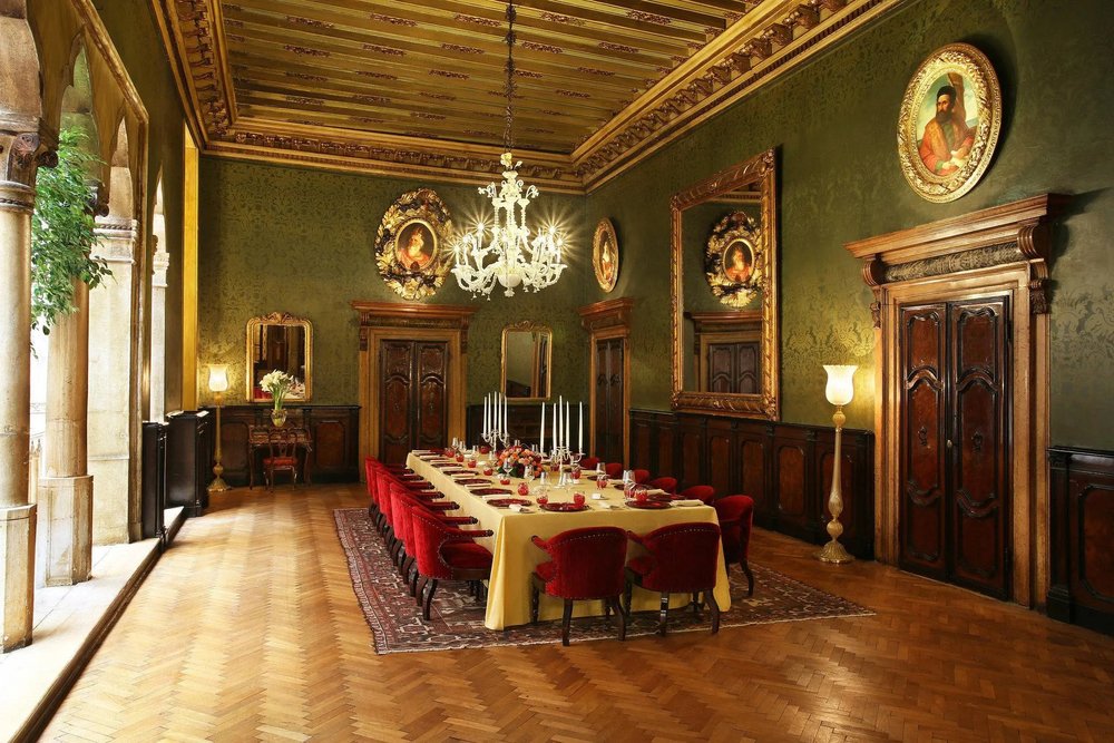 A grand dining room within the Venetian palazzo