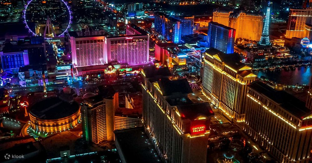 A panoramic view of the neon-lit Las Vegas Strip