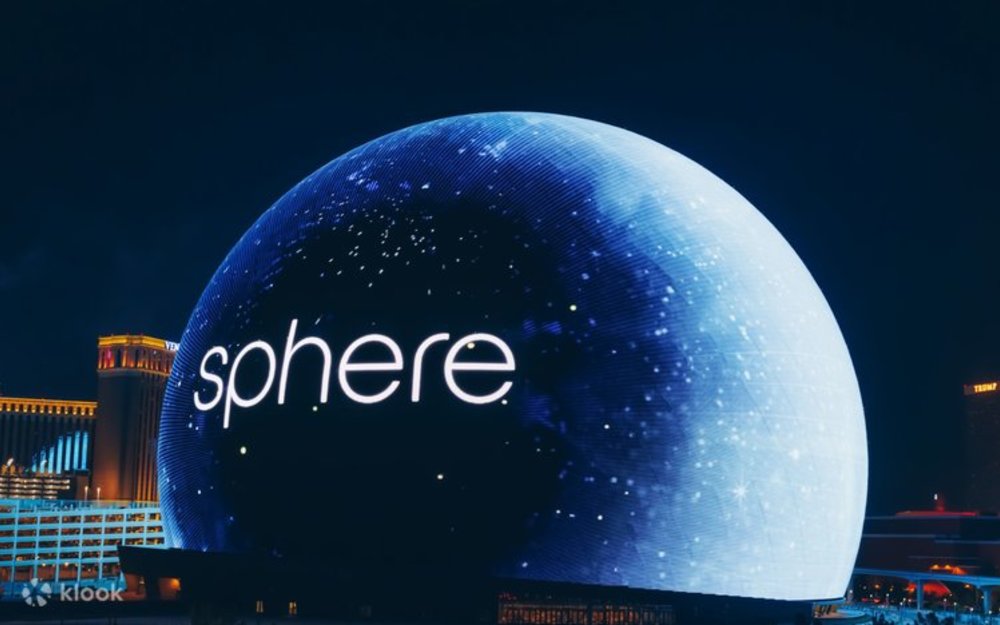 The futuristic Sphere glowing at night in Las Vegas