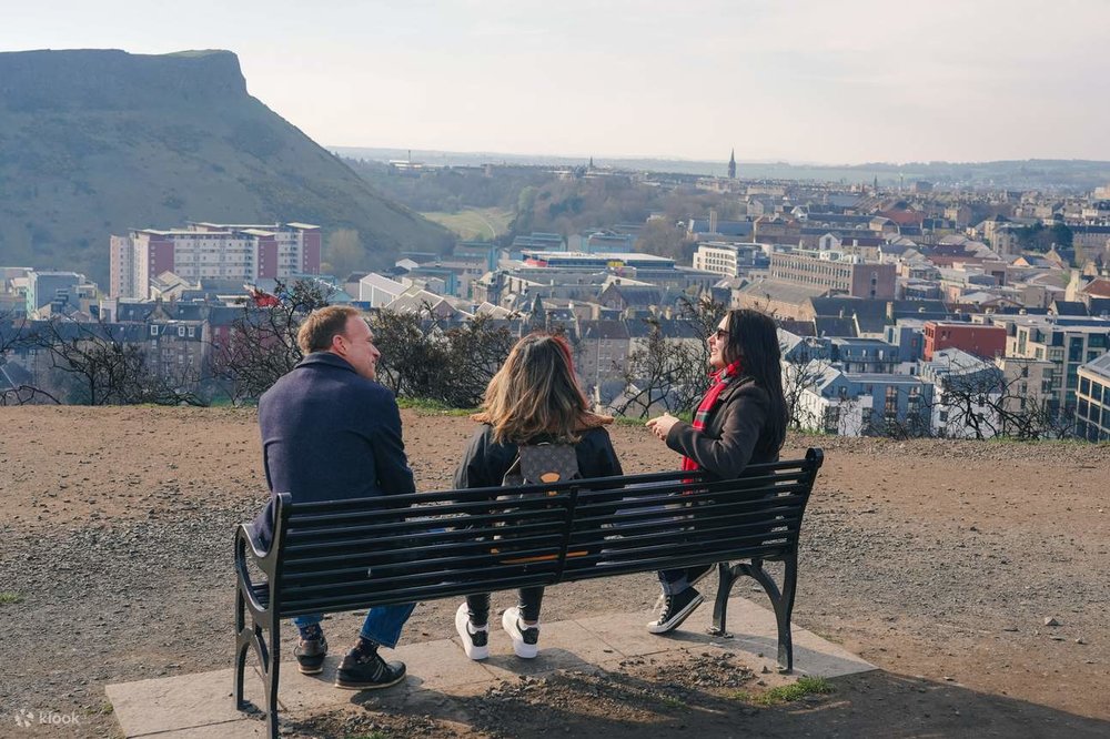 Overlooking view of Edinburgh and Arthur’s Seat atop Calton Hill