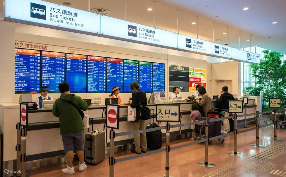 A busy bus ticket counter in Haneda Airport, Japan