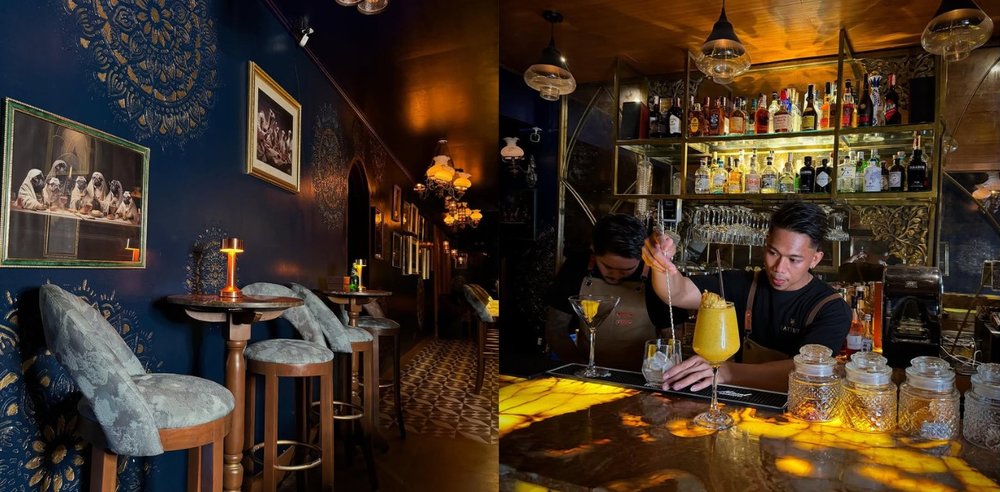 collage of interiors of battuta cocktail bar