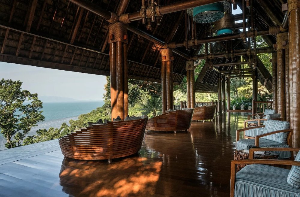 The open-air lounge at the Four Seasons Resort Koh Samui in Thailand