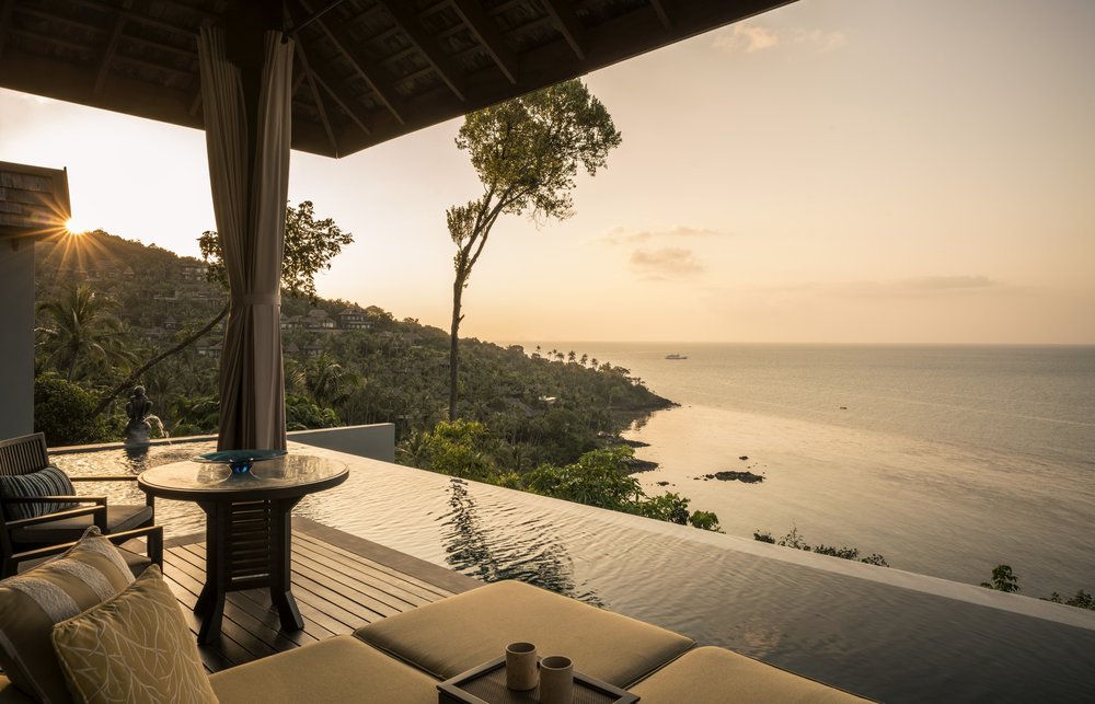 A relaxing sunset view from the private pool