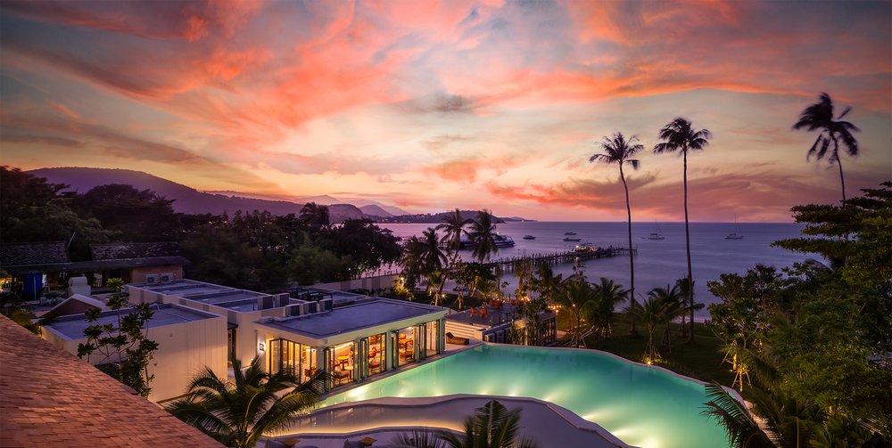 The infinity pool of The Culture Samui at sunset