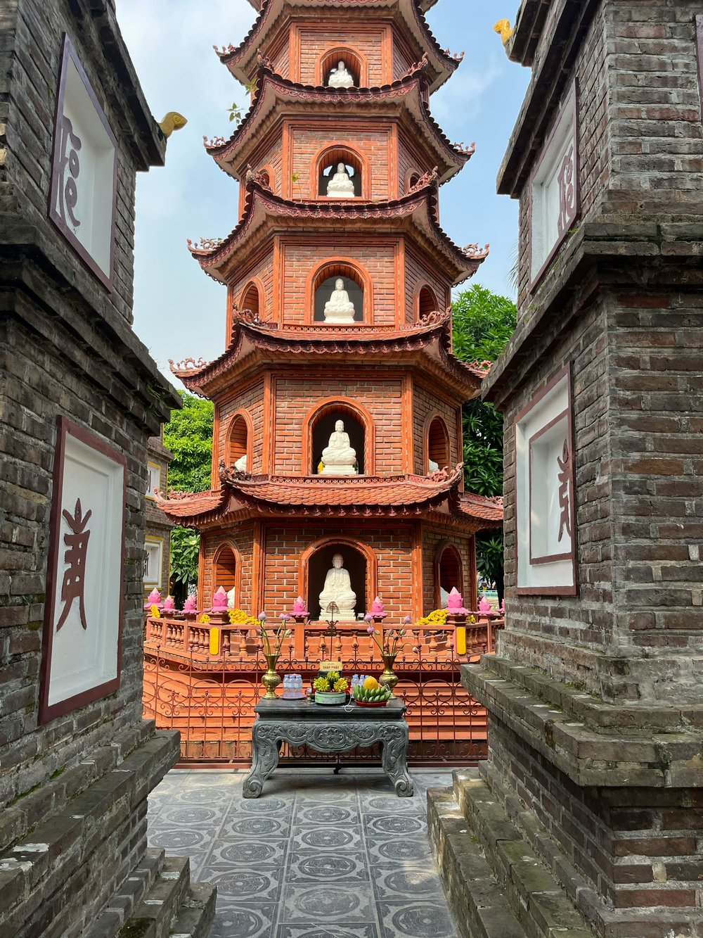 A close-up of Tran Quoc Pagoda
