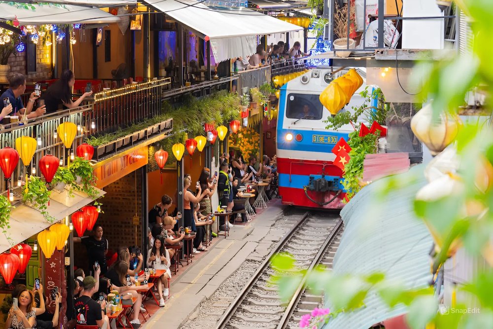 A train about to pass in Hanoi