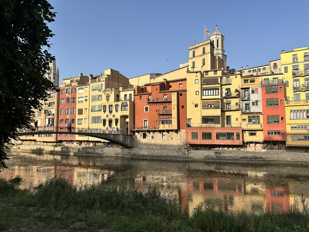 Onyar river and houses and bridge in Girona Spain