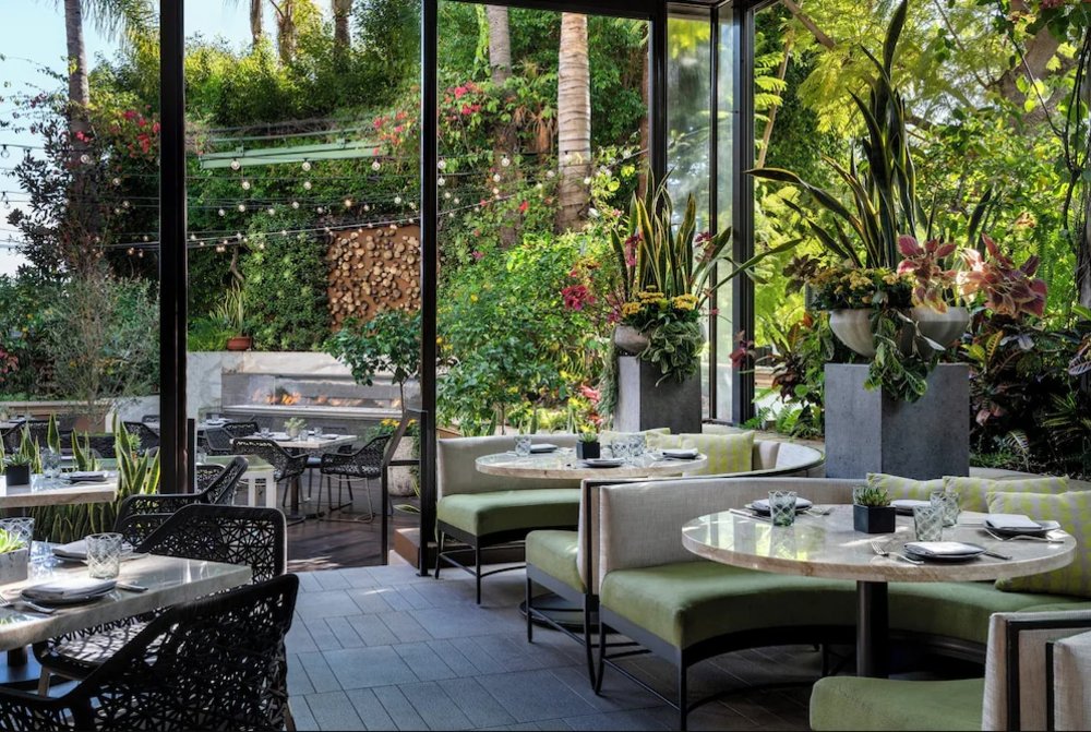 Garden-style rooftop restaurant in Los Angeles at the Four Seasons Beverly Hills 