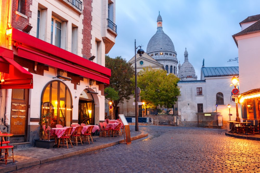 Bistro along the streets in Montmartre in Paris, France