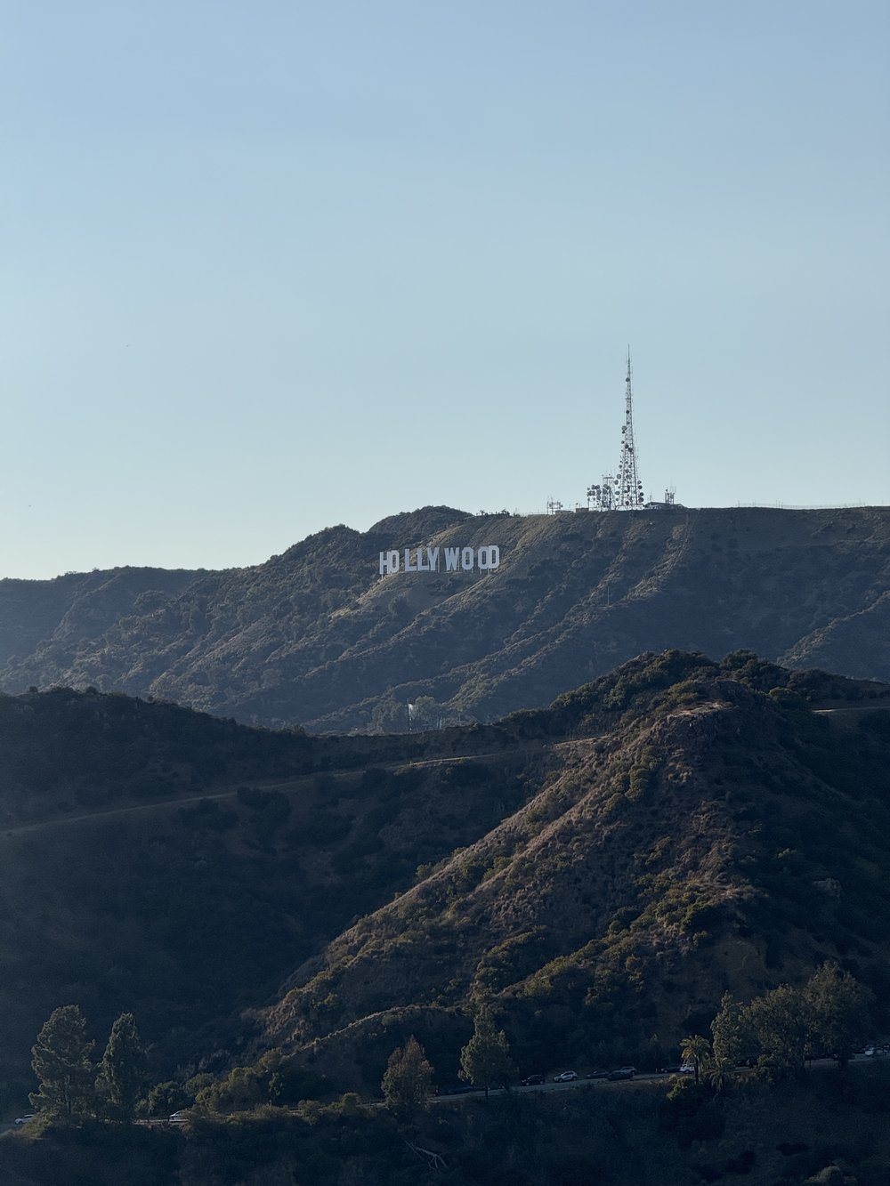 Hollywood Sign and radio tower seen from Griffith Observatory viewpoint