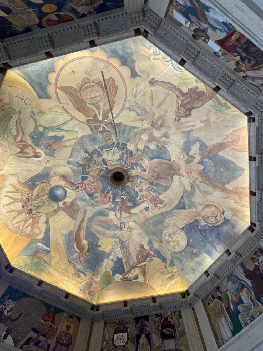 Colorful celestial-themed mural on the observatory’s interior ceiling
