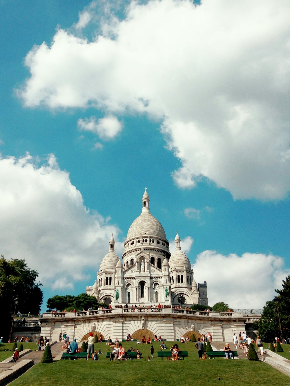 The Sacré Cœur Basilica’s famous white limestone walls and domes.