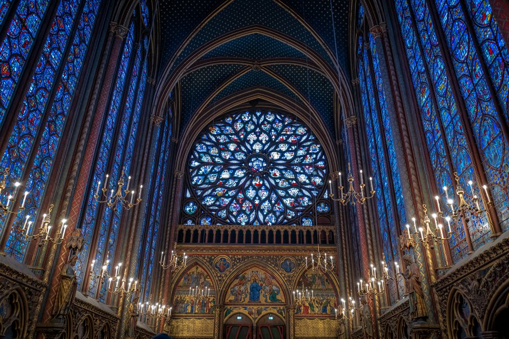 Over 1,100 different scenes from the Bible and French history are depicted in the stained glass windows at La Sainte Chapelle