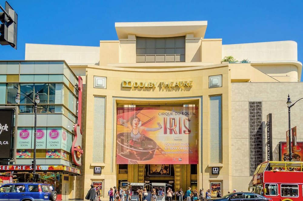 Exterior view of Dolby Theatre on Hollywood Boulevard in Los Angeles