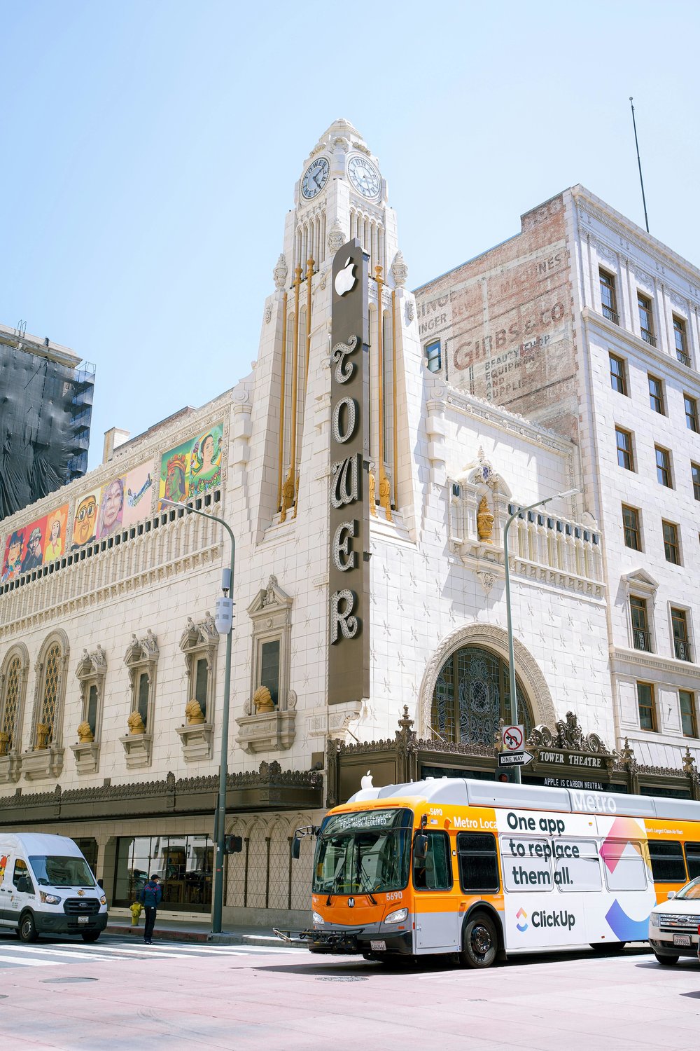 LA Metro bus passing through Tower Theater Los Angeles