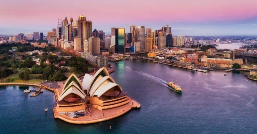 An aerial shot of Sydney Opera House and Sydney Harbour