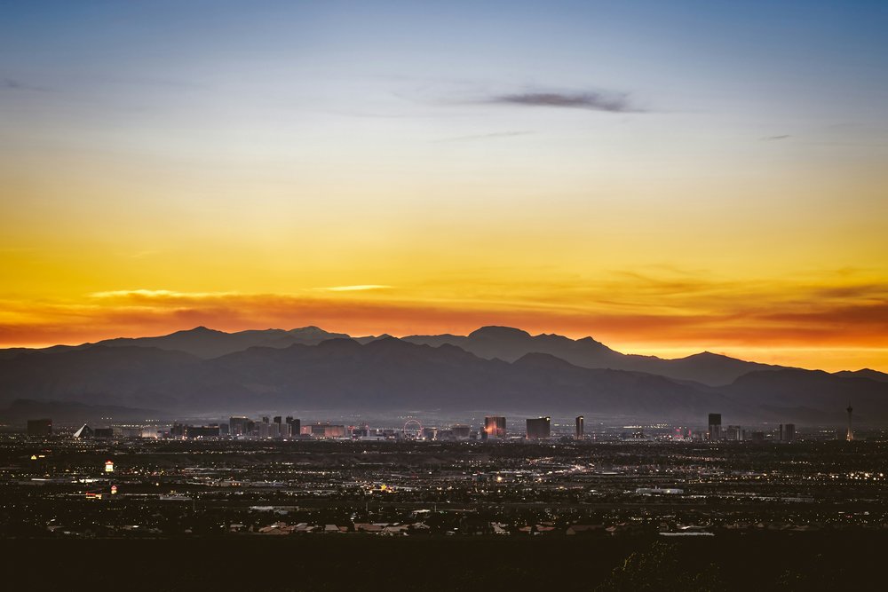 Sunset view of the Las Vegas strip from afar