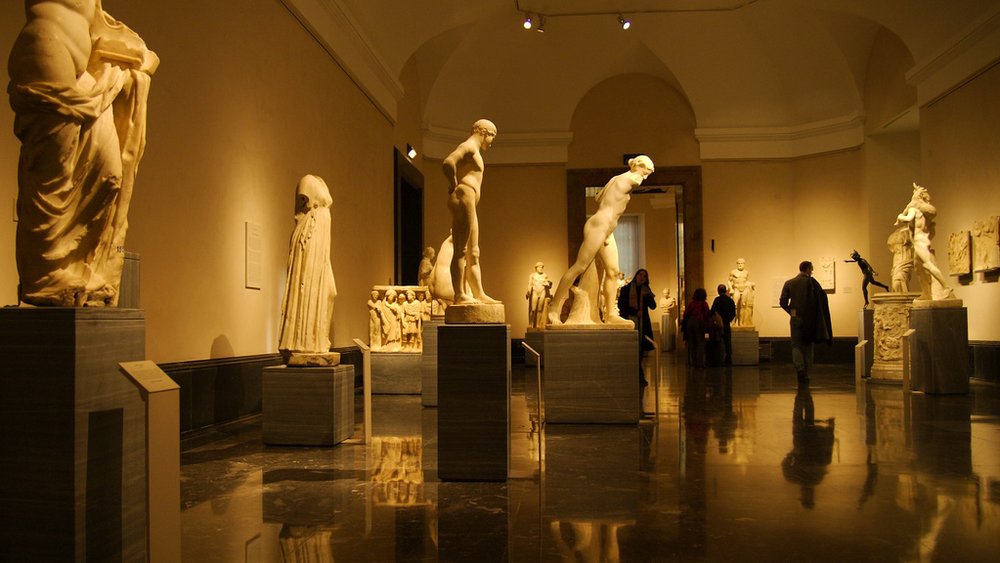 Sculptures inside a room in the Prado Art Museum