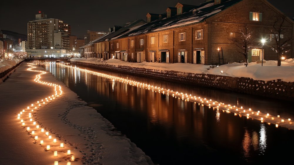 ลูกบอลน้ำแข็งลอยน้ำพร้อมเทียนส่องสว่างในงาน Snow Light Path