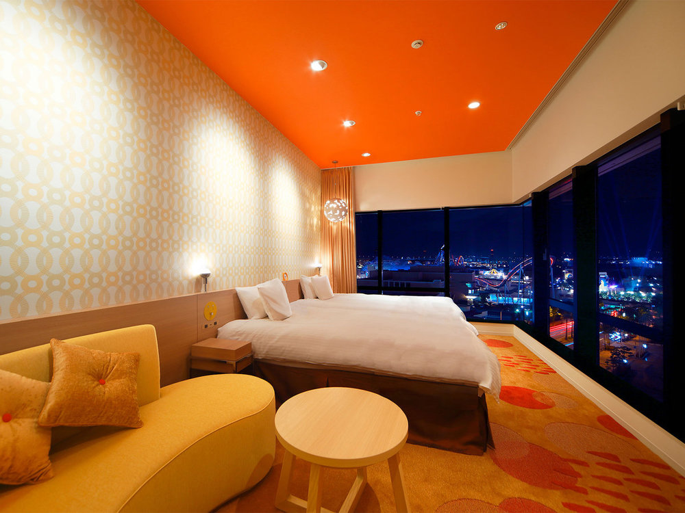 Orange-hue rooms at the Hotel Universal Port Vita