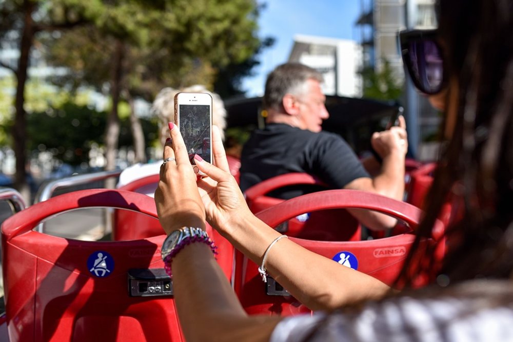 Lisbon hop-on hop-off bus tourist photos