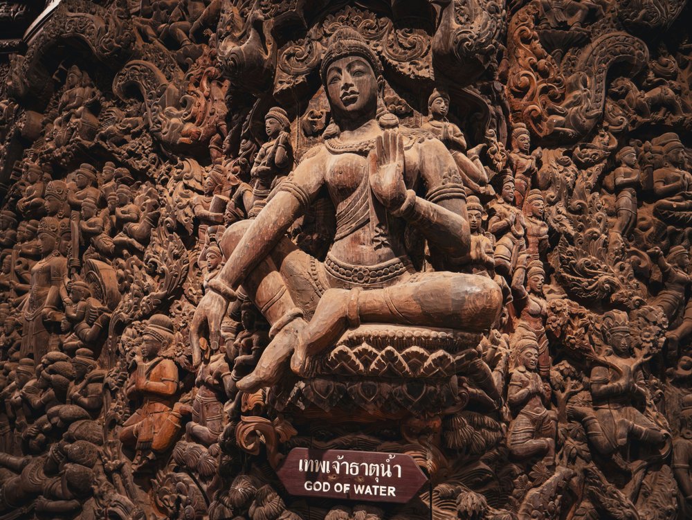 One of the wooden Buddha sculptures in the Sanctuary of Truth, Pattaya