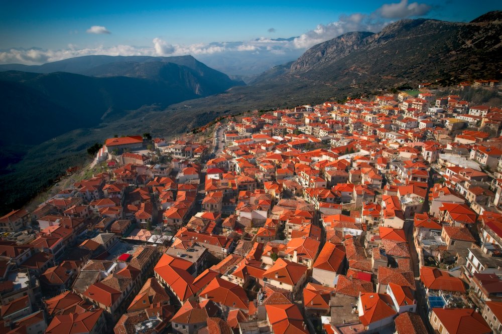 Aerial view of houses in Arachova 