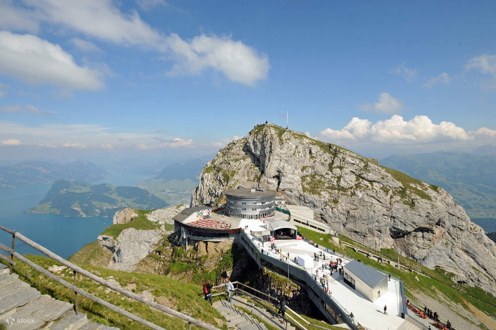 An aerial shot of the panoramic terrace on Mount Pilatus