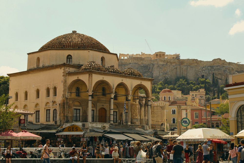 The lively shops at Monastiraki Square.