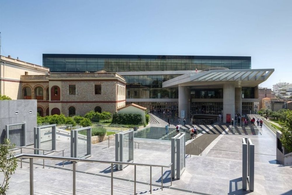 The modern Acropolis Museum, built above archaeological ruins uncovered during its construction.