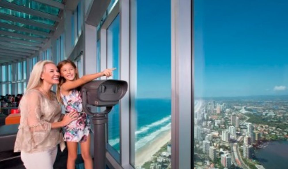 A mother and child enjoying the scenery at the view deck.