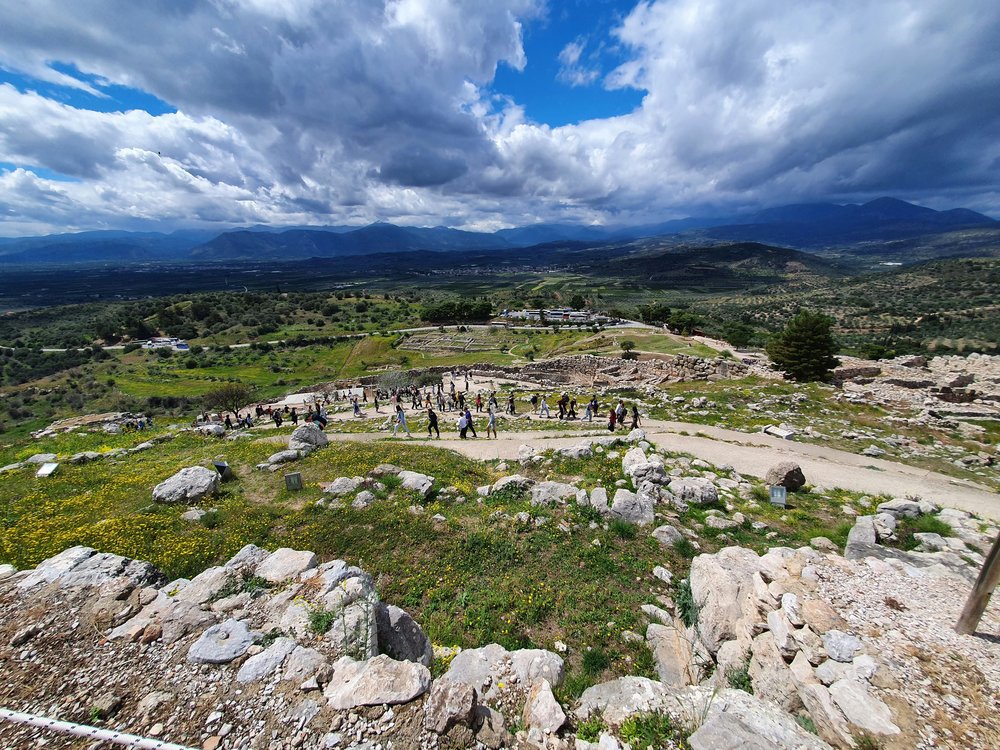 Tourists walking around Mycenae