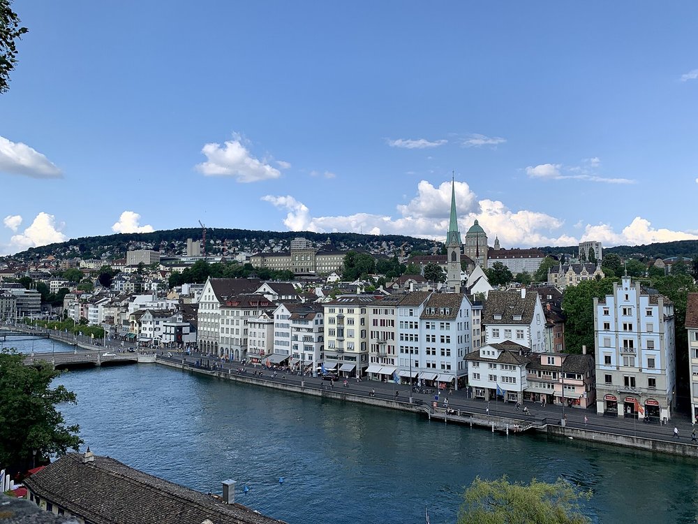 Zurich Old Town and Limmat River with historic houses and city skyline