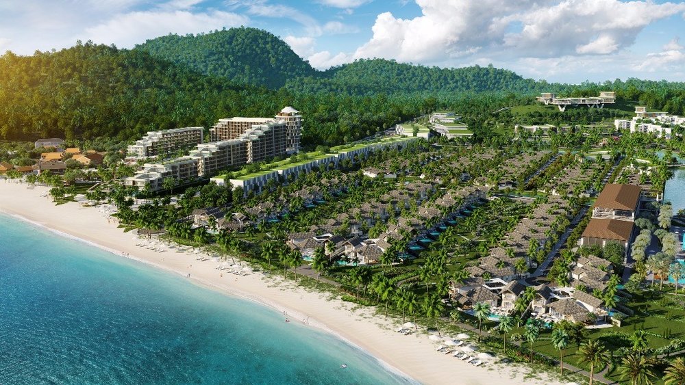 Aerial view of a beach resort along Phu Quoc’s turquoise shore