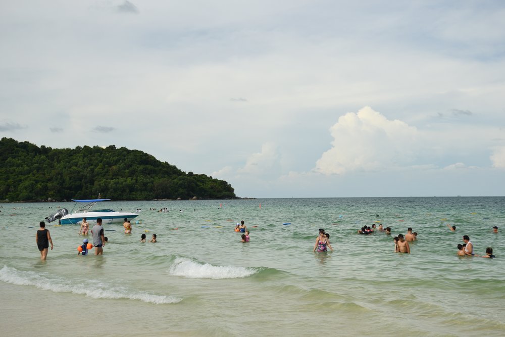 Families enjoying safe swimming at a Phu Quoc beach