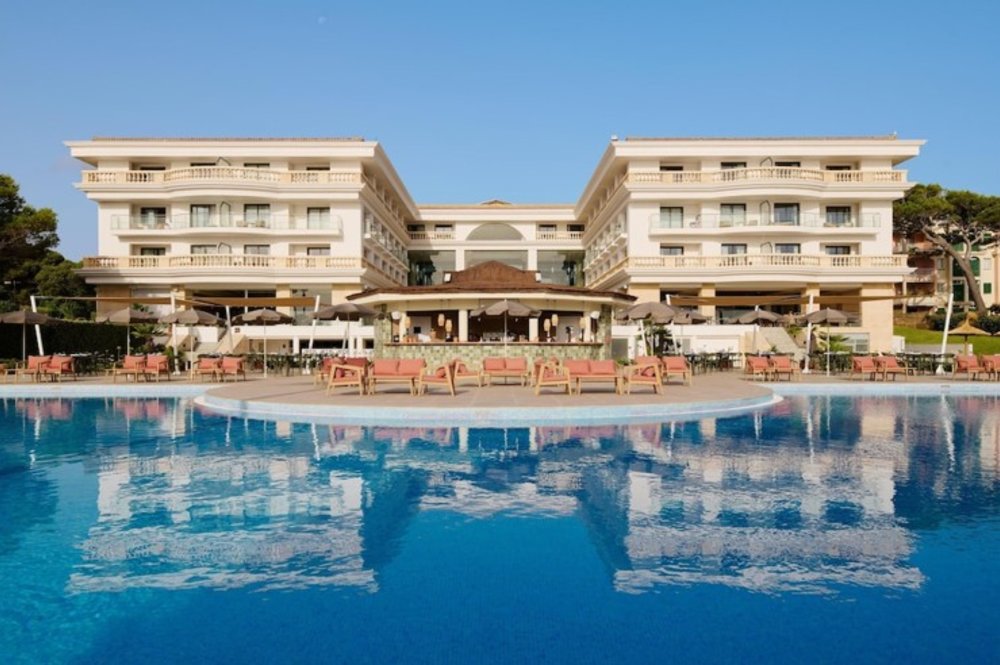 The resort’s building and pool