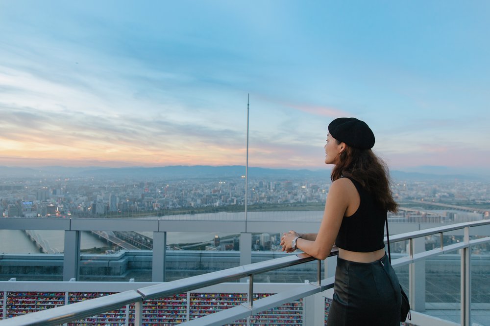 View from Umeda Sky Building Floating Garden Observatory overlooking Osaka city