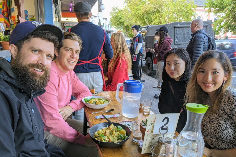 Group dining at a casual Sydney eatery known for cheap food and relaxed vibes
