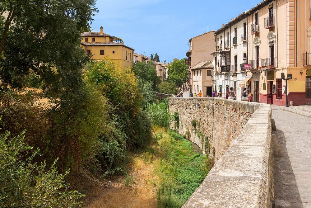 Carrera del Darro street with river know in Granada's old town