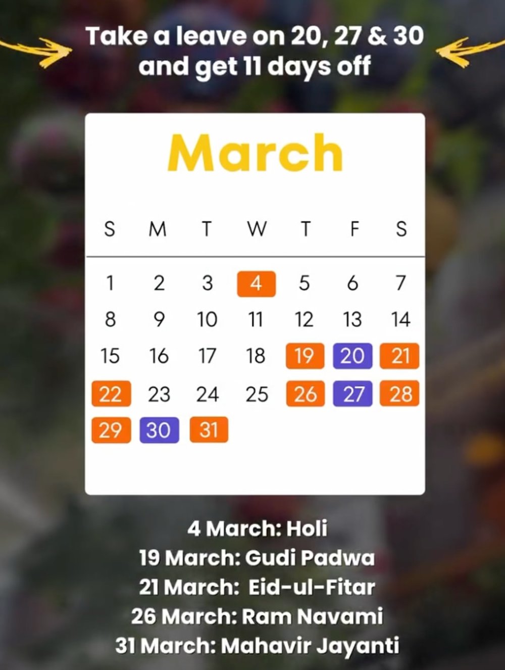 March 2026 long weekend