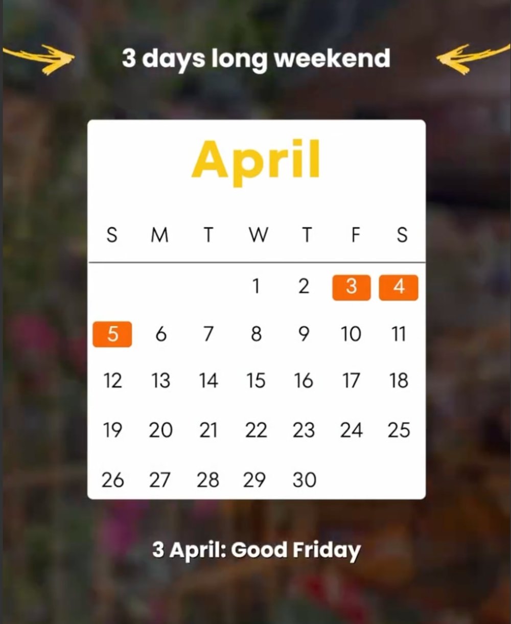 April 2026 long weekend