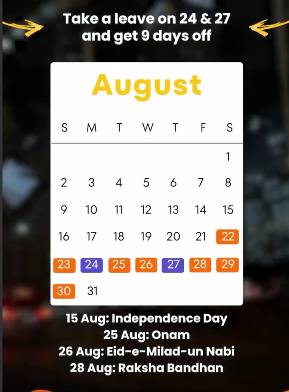 August 2026 long weekend
