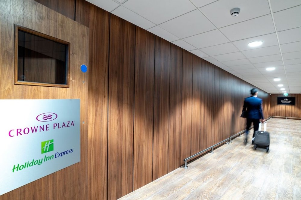 Crowne Plaza London Heathrow T4 interior hallway with hotel signage near Terminal 4