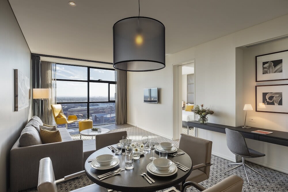 Luxury serviced apartment living space at Fraser Suites Sydney