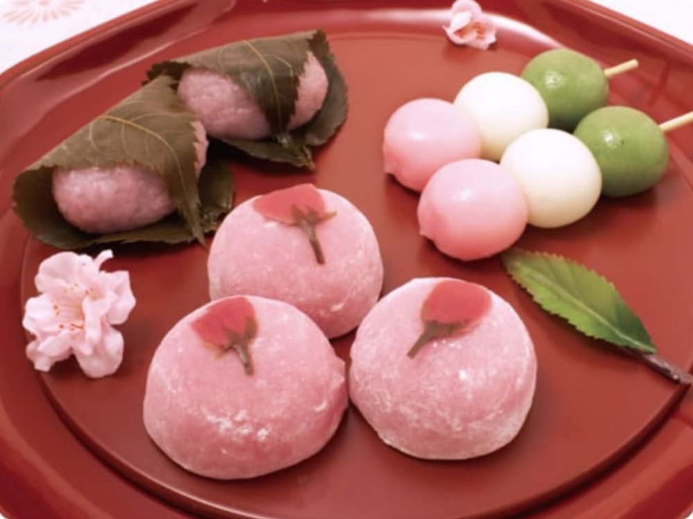 Sakura mochi and hanami dango, popular desserts for hanami.