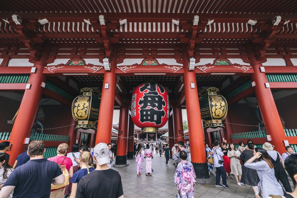 Visitors walking through Asakusa near Senso-ji Temple