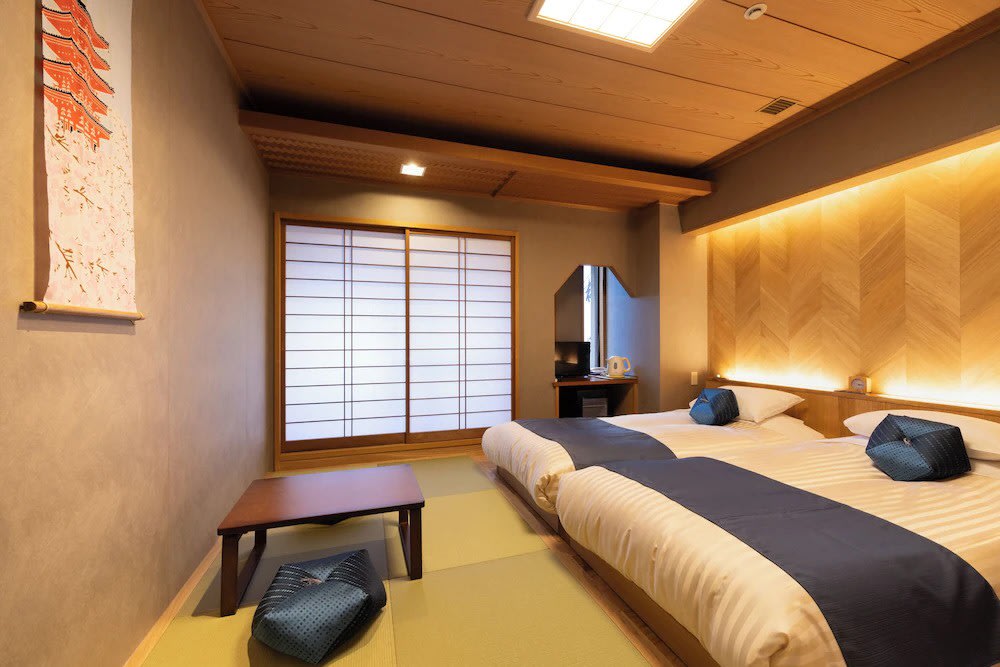 Japanese-style tatami room at Ryokan Asakusa Shigetsu