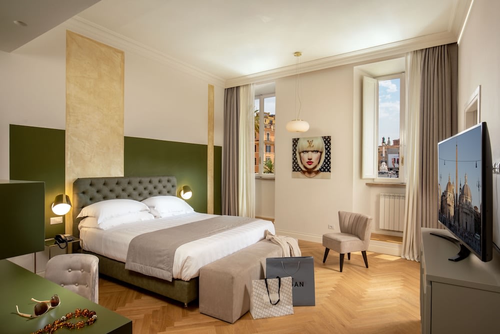 A room at Hotel Condotti, a stylish retreat right in the heart of Rome.